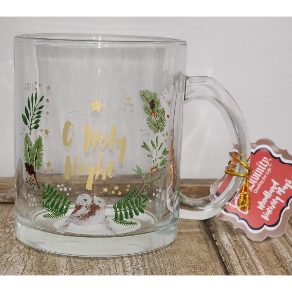 NWT Divinity Boutique Woodland Nativity Mugs O Holy Night Christmas Coffee Cup